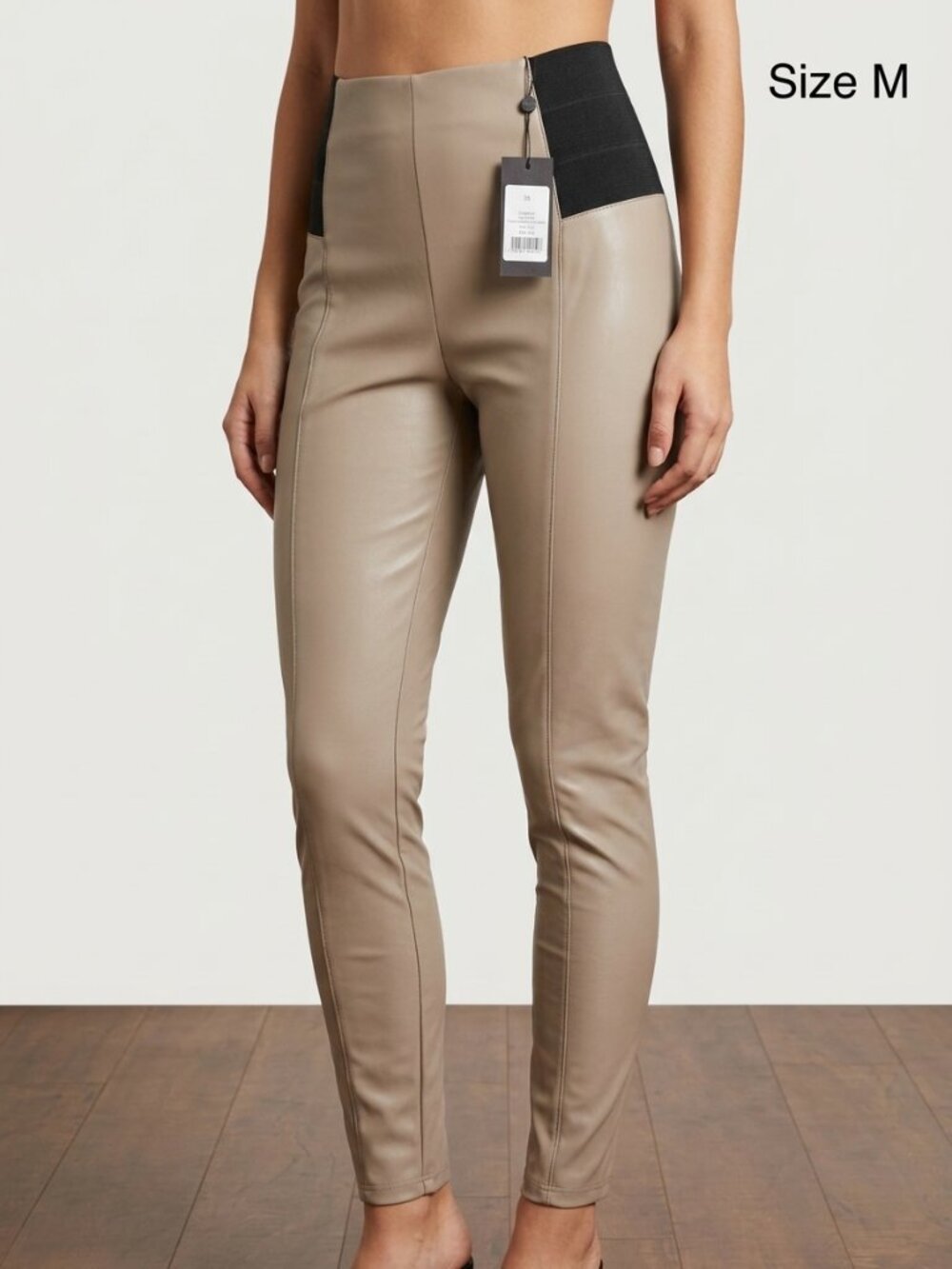 NWT Dynamite Faux Leather Leggings w/ Elastic Waistband Taupe / Ash